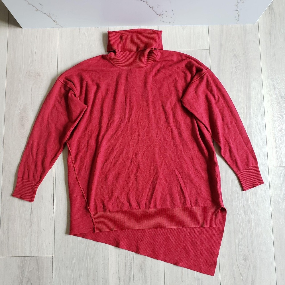 Motto Tunic Sweater Womens Large Red Turtleneck Asymmetrical Hem Long Sleeve